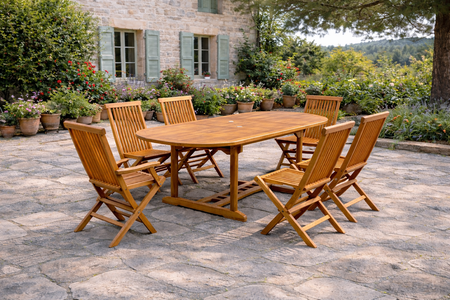 Mobile da giardino teak 4 sedie e 2 poltrone ovale Lubok