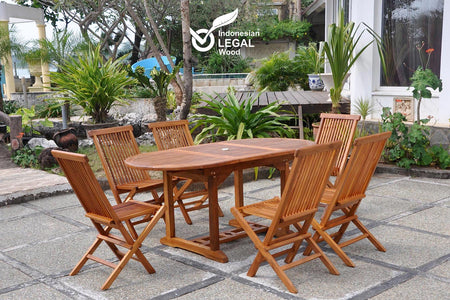 Mobile da giardino teak grezzo 6 sedie ovale Lubok