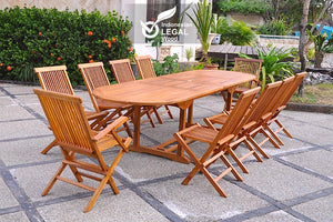 Mobile da giardino teak 8 sedie e 2 poltrone ovale Lubok