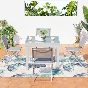 set tavolo da giardino allungabile in alluminio con 4 sedie Molvina in acciaio