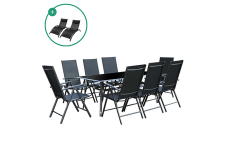 Set di mobili da giardino, 8 posti e 2 lettini, Rimini Bahia nero, sfondo bianco