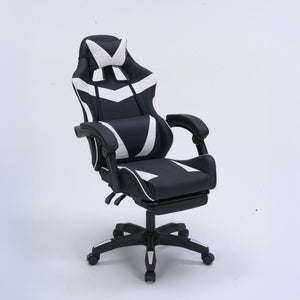 Sedia da gaming Altair Packshot con inclinazione di 3 quarti e poggiapiedi in bianco concept u