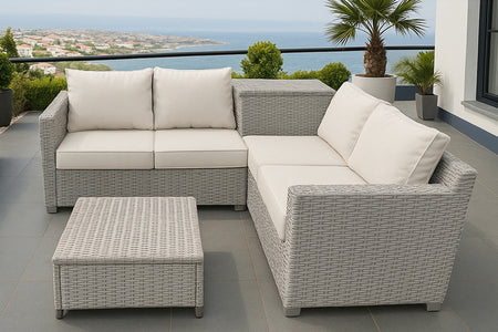 Set di mobili da giardino a 4 posti in resina intrecciata grigio atmosfera concept u