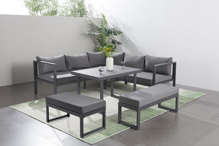 Set di mobili da giardino da 7 posti in stile Marbella grigio concept u