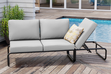 Set di mobili da giardino modulari con divano Sorrento nero e grigio, foto d'atmosfera