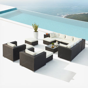 Set di mobili da giardino modulari da 14 posti in nero e bianco, set completo concept u