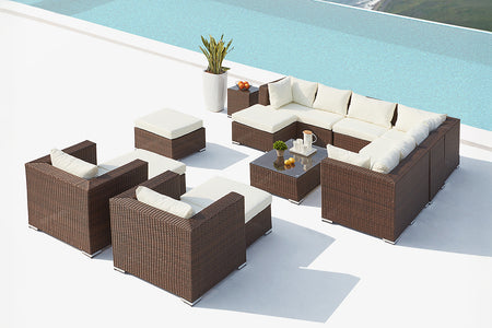 Set di mobili da giardino modulari da 14 posti in marrone e bianco con atmosfera Stalla concept u