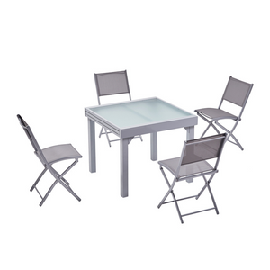 Set tavolo da giardino in alluminio consegnato con 4 sedie Molvina in acciaio
