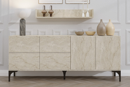 Credenza 180 cm 6 ante e mensole a muro travertino aura rettangolo concept u