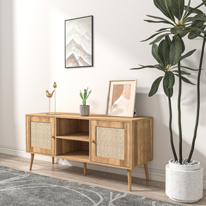 Credenza in legno di canna con ante a profilo effetto canna