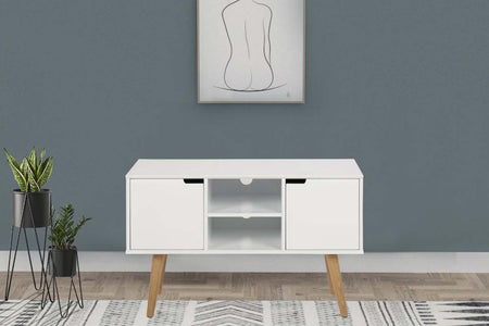 Credenza scandinava Lokka bianca con ripiani e 2 armadi