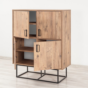 buffet vintage in legno Bresov, atmosfera da 3 quarti, porte aperte concept u