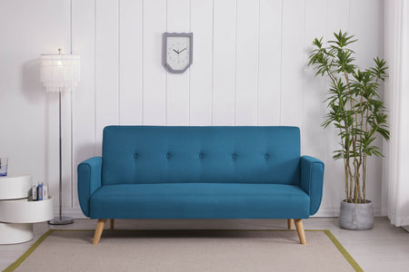Divano trasformabile a 3 posti in colore blu anatra in stile scandinavo