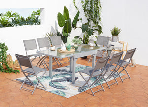 Set tavolo da giardino allungabile Molvina e 8 sedie in alluminio