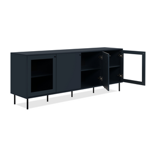 Credenza bassa Lanzarote blu navy 4 ante Concept U profilo aperto bianco scuro