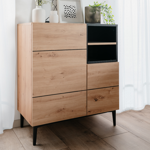 Credenza in stile industriale Novi nera e legno Ripiano in legno Concept-u