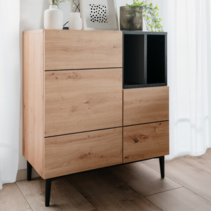 Credenza in stile industriale Novi nera e legno Ambiente concept-u con ripiano nero