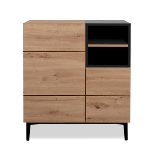 Credenza in stile industriale Novi nera e legno Concept-u ripiano in legno fondo bianco