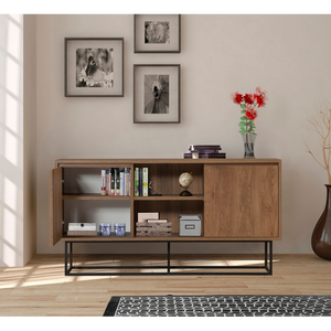 credenza 2 ante metallo e legno scuro ambiente brezno porta sinistra aperta concept u