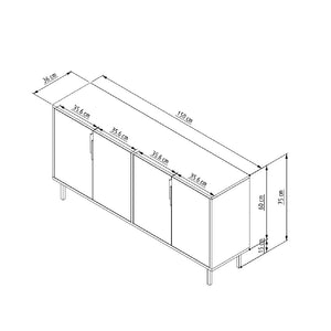 credenza scanalata a 4 ante in legno dimensioni concept u