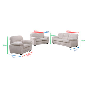 dimensioni del set di poltrone e divani Lincoln in velluto a coste beige concept u
