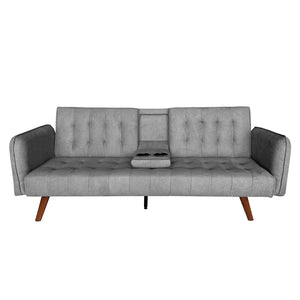 Divano 3 posti trasformabile con tavolino centrale ribaltabile in velluto grigio glacé Inverness packshot vista frontale