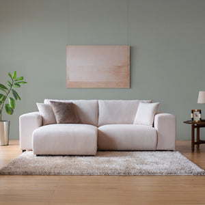 Divano angolare reversibile a 3 posti in velluto a coste beige Aberdeen visto di fronte