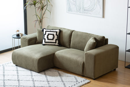 Divano angolare reversibile a 3 posti in velluto a coste verde Aberdeen foto d'atmosfera