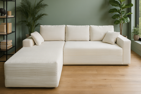 Divano angolare da 5-6 posti in velluto a coste beige Hove foto vista frontale