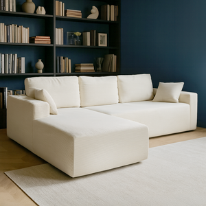 Divano angolare da 5-6 posti in velluto a coste beige Hove vista 3/4