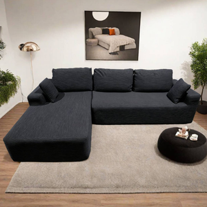 Divano angolare da 5-6 posti in velluto a coste grigio antracite Hove foto lifestyle ambientata