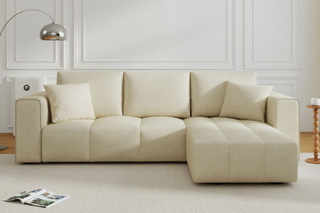 Divano angolare convertibile 4 posti con contenitore in velluto Brighton beige – vista ambiente