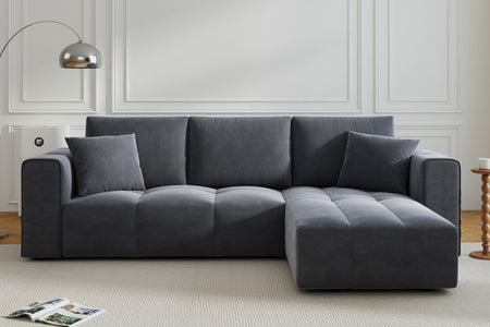 Divano angolare convertibile 4 posti con contenitore in velluto Brighton grigio antracite – vista ambiente