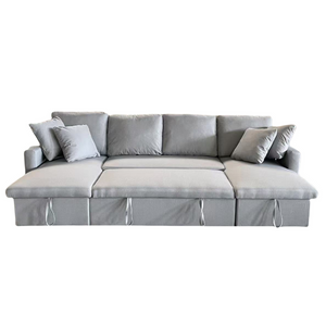 divano ngolare trasfomrabile grigio chiaro mahe sfondo bianco aperto concept u