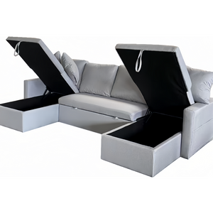 divano angolare trasformabile grigio chiaro mahe sfondo bianco bagagliaio aperto concept u