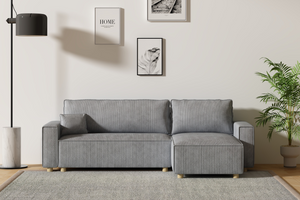 divano in velluto grigio chiaro trasformabile angolare cosy