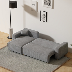 divano angolare trasformabile in velluto grigio chiaro cosy