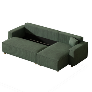 divano in velluto verde trasformabile angolare cosy - sfondo bianco 3