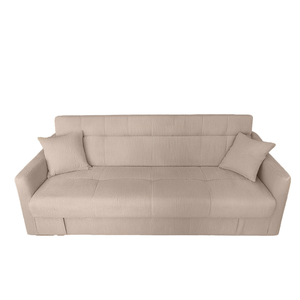 Divano letto con contenitore in velluto a coste beige a 3 posti, foto frontale