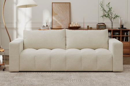 Divano letto 3 posti con contenitore in bouclé Canterbury beige vista frontale