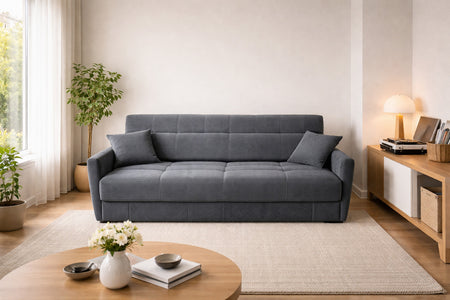 Divano letto con contenitore in velluto a coste grigio