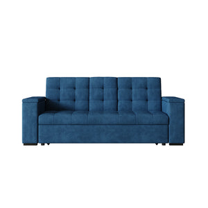 Divano letto 3 posti con tavolino centrale e braccioli removibili blu velluto a coste Noho packshot vista frontale