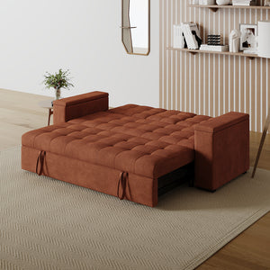 Divano letto 3 posti con tavolino centrale e braccioli removibili terracotta velluto a coste Noho configurazione divano-letto
