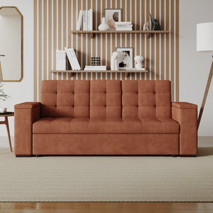 Divano letto 3 posti con tavolino centrale e braccioli removibili terracotta velluto a coste Noho vista frontale