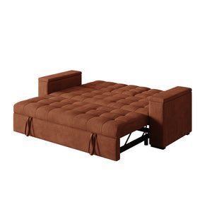 Divano letto 3 posti con tavolino centrale e braccioli removibili terracotta velluto a coste Noho packshot configurazione letto
