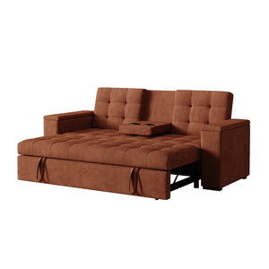 Divano letto 3 posti con tavolino centrale e braccioli removibili terracotta velluto a coste Noho packshot seduta profonda