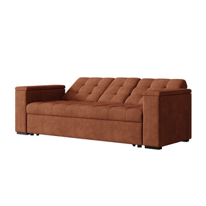 Divano letto 3 posti con tavolino centrale e braccioli removibili terracotta velluto a coste Noho packshot schienale reclinabile