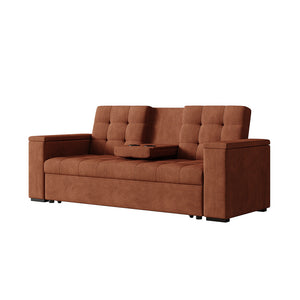 Divano letto 3 posti con tavolino centrale e braccioli removibili terracotta velluto a coste Noho packshot con tavolino ribaltabile