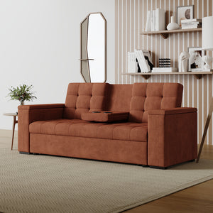 Divano letto 3 posti con tavolino centrale e braccioli removibili terracotta velluto a coste Noho con tavolino ribaltabile
