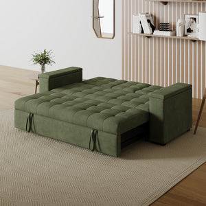Divano letto 3 posti con tavolino centrale e braccioli removibili verde velluto a coste Noho configurazione divano-letto